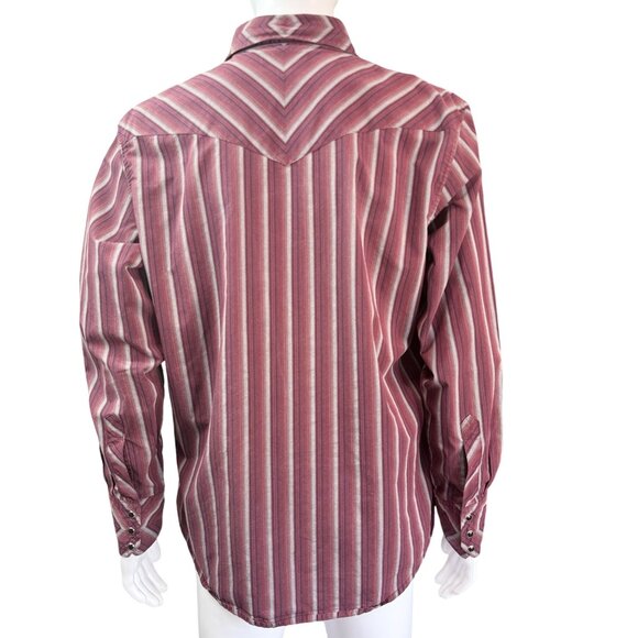 Wrangler XL Mens Long Sleeve Western Shirt Red Striped Snap Button Cowboy Style - Picture 2 of 6